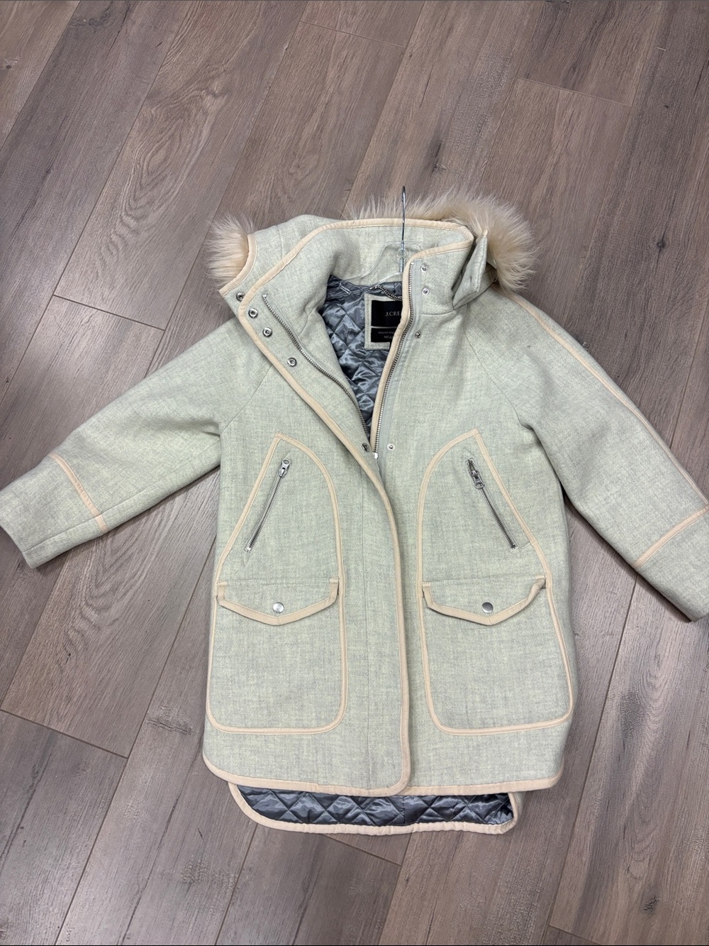 J. Crew Hooded Pea Coat Faux-Fur Trim